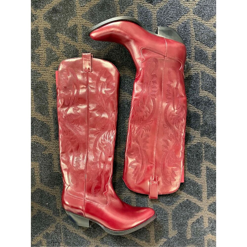 Free People Festival Leather Finn Tall red western boot 8.5 - Picture 9 of 12